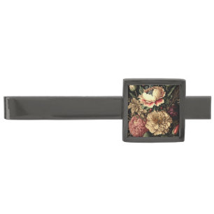 Magnificent Vintage Floral Arrangement  Gunmetal Finish Tie Bar
