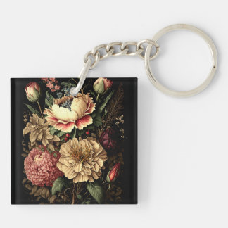 Magnificent Vintage Floral Arrangement Keychain