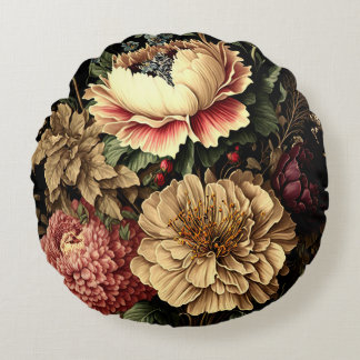 Magnificent Vintage Floral Arrangement Round Pillow