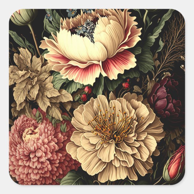 Magnificent Vintage Floral Arrangement  Square Sticker (Front)