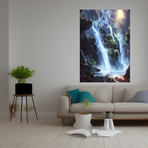 Magnificent waterfall in the forest AI Art Poster