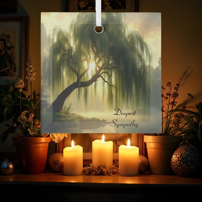 Magnificent weeping willow by a pond, custom  glass ornament (Creator Uploaded)