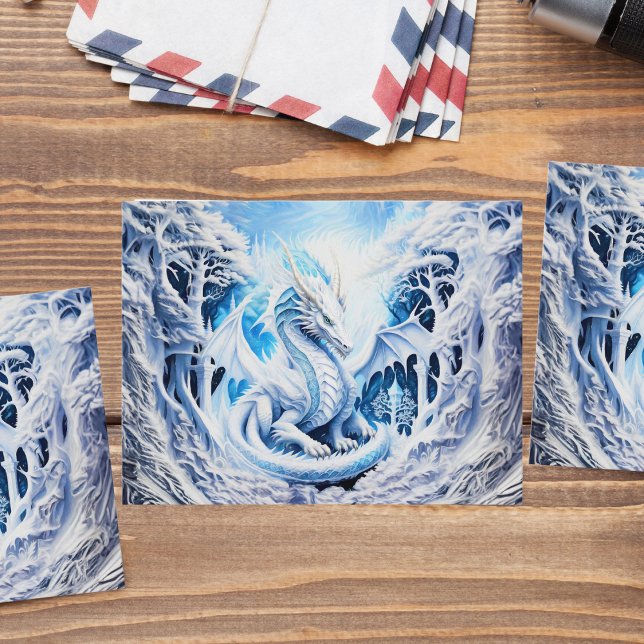 Magnificent White Dragon Fantasy Postcard (Embrace magic with a magnificent White Dragon Fantasy postcard, perfect for enthusiasts of dragons.)