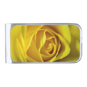 Magnificent yellow rose macro picture silver finish money clip