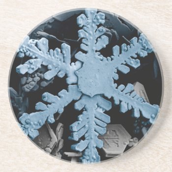 Magnified Hexagonal Dendrite Snowflake Drink Coaster by allphotos at Zazzle