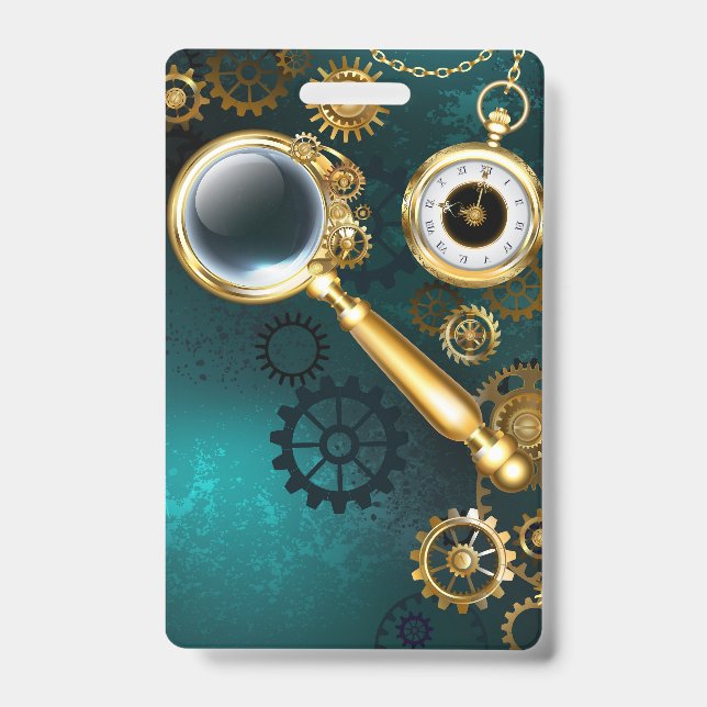Magnifier in Steampunk Style Badge (Front)