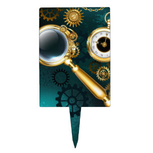 Magnifier in Steampunk Style Cake Topper
