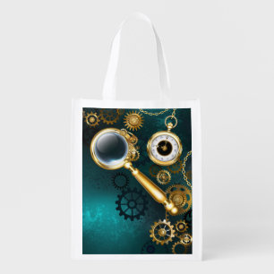Magnifier in Steampunk Style Grocery Bag