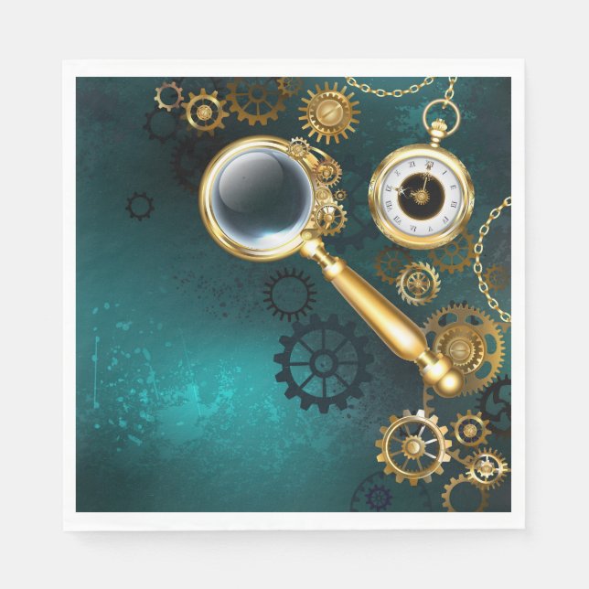Magnifier in Steampunk Style Napkins (Front)