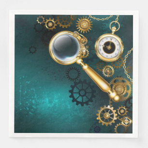 Magnifier in Steampunk Style Paper Dinner Napkins