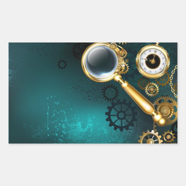 Magnifier in Steampunk Style Rectangular Sticker (Front)