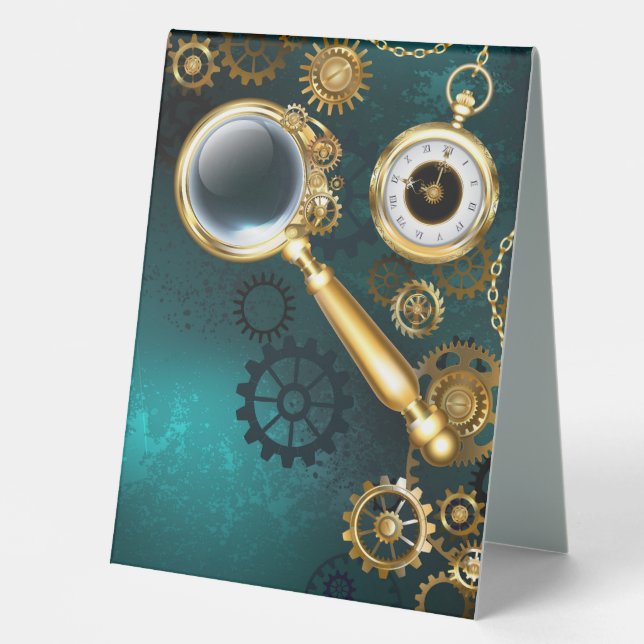 Magnifier in Steampunk Style Table Tent (Front)
