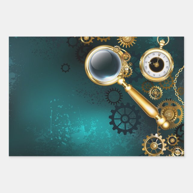 Magnifier in Steampunk Style Wrapping Paper Sheets (Front)