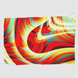 Magnifying curved red strokes overlapping in mess golf towel