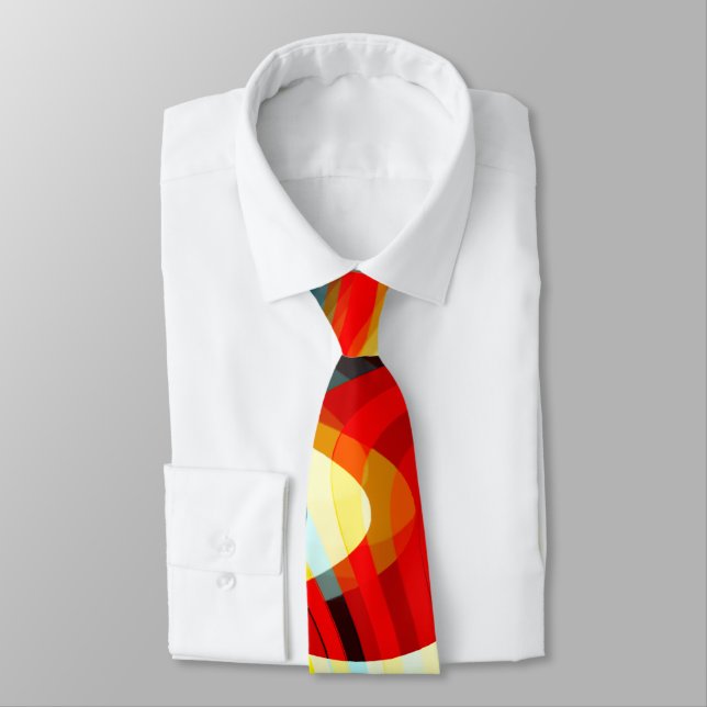Magnifying curved red strokes overlapping in mess  neck tie (Tied)