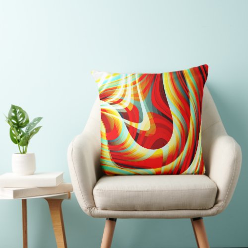 Magnifying curved red strokes overlapping in mess  throw pillow