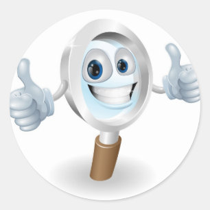 Magnifying glass cartoon character classic round sticker