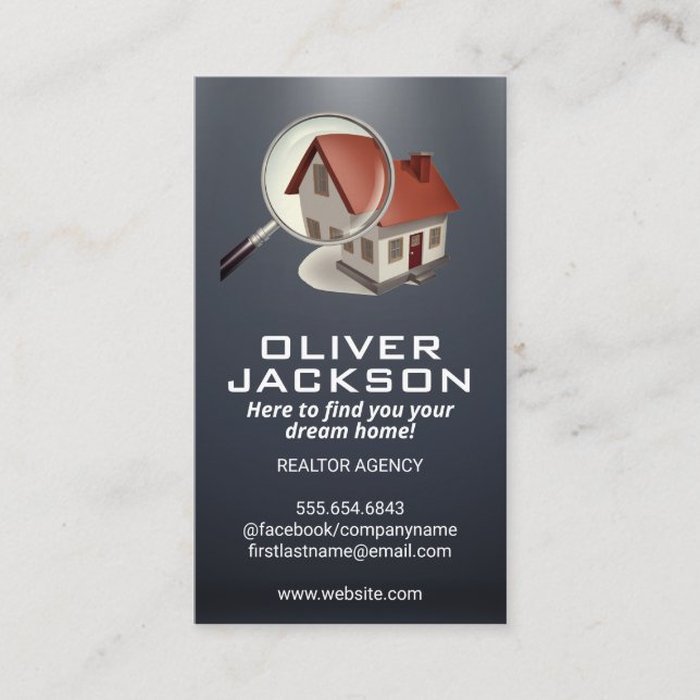 Magnifying Glass Home Search Logo | Real Estate Business Card (Front)