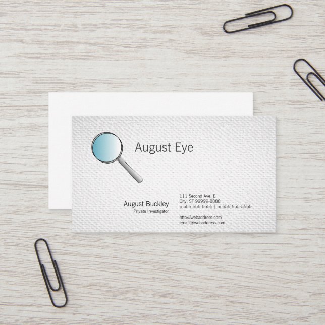 Magnifying Glass Investigations Textured Look Business Card (Front/Back In Situ)