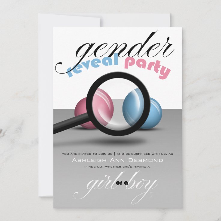 Magnifying Glass Marbles Gender Reveal Party Invitation Zazzle