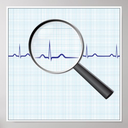 Magnifying glass on ecg diagram Poster