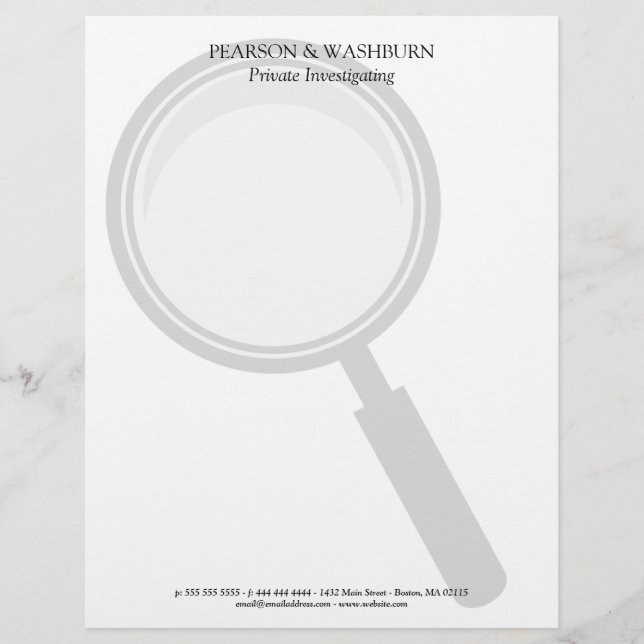 Magnifying Glass Private Eye Name & Contact Letterhead (Front)