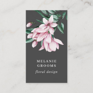 Magnolia and Eucalyptus dark gray Floral Botanical Business Card