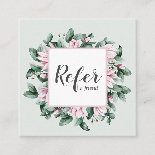 Magnolia and Eucalyptus floral frame light gray Referral Card