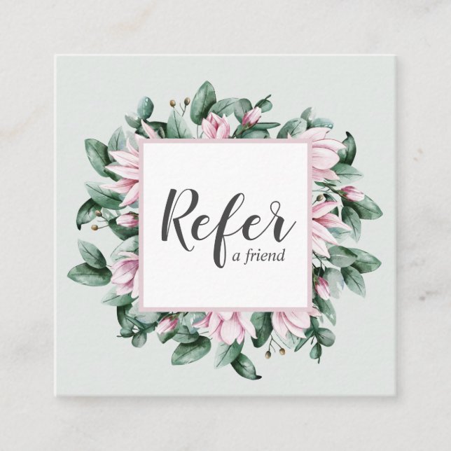 Magnolia and Eucalyptus floral frame light gray Referral Card (Front)