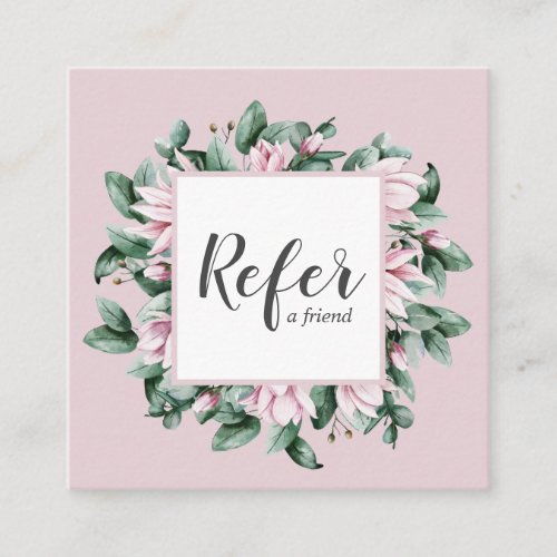 Magnolia and Eucalyptus floral frame pink Referral Card