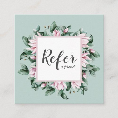 Magnolia and Eucalyptus floral frame sage green Referral Card