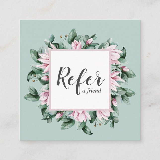 Magnolia and Eucalyptus floral frame sage green Referral Card (Front)