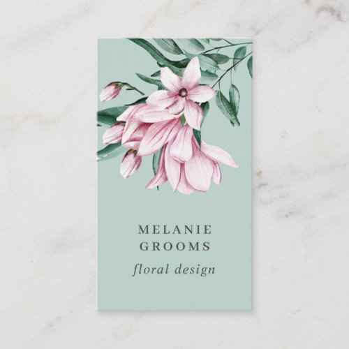 Magnolia and Eucalyptus  green Floral Botanical Business Card