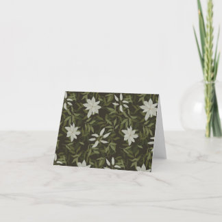 Magnolia and green leaves on black thank you card