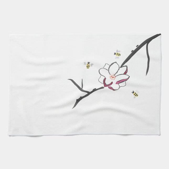 Magnolia and Honey Bees Kitchen Towel (Horizontal)