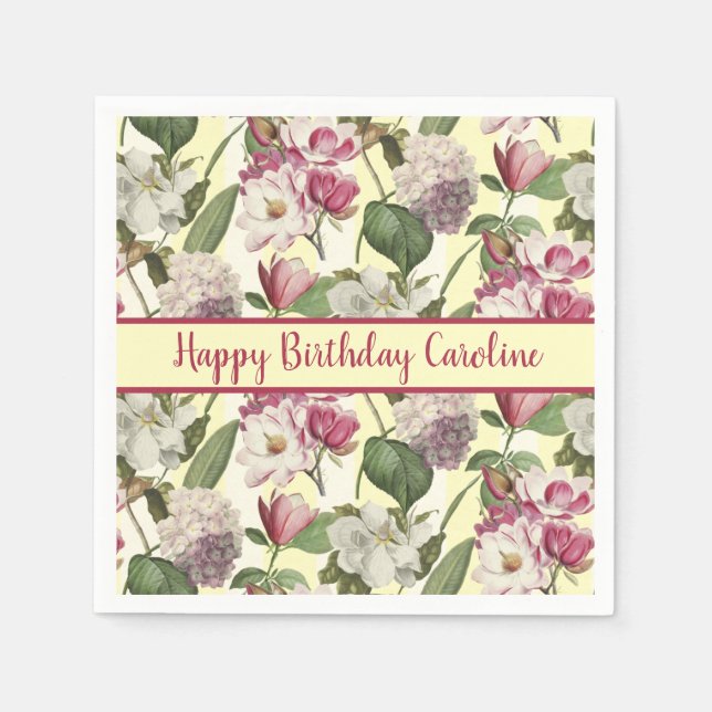 Magnolia and Hydrangea Flowers Southern Napkins (Front)