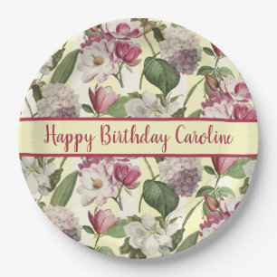 Magnolia and Hydrangea Flowers Southern Paper Plates
