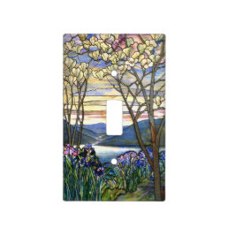 Magnolia and Iris Stained Glass Window Light Switch Cover