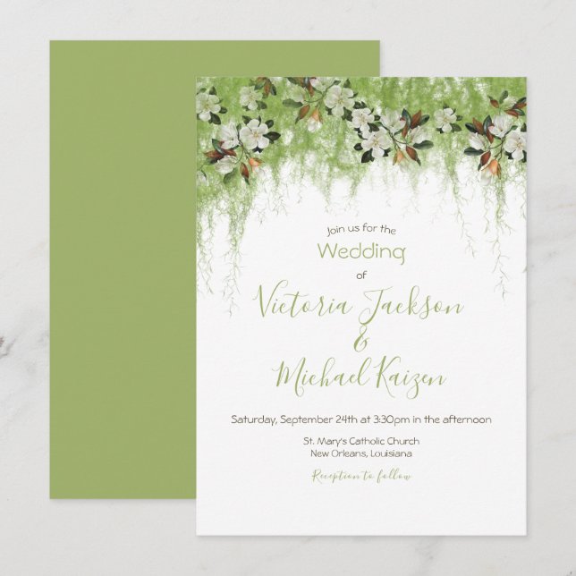 Magnolia and Moss Vines Southern Wedding Invitation (Front/Back)
