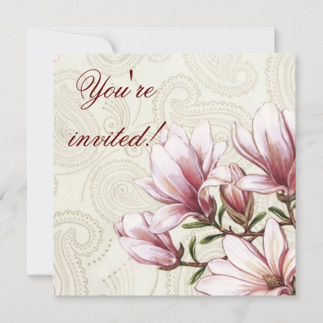 Magnolia and Paisley Birthday Invitation (Front)