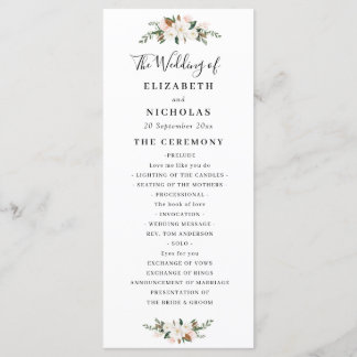 magnolia and pink floral wedding program