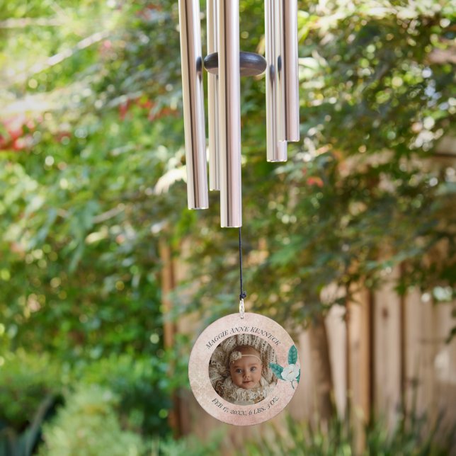Magnolia Baby Girl Birth Stats Wind Chime (Backyard)