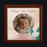 Magnolia Baby Girl Wooden Jewelry Keepsake Box<br><div class="desc">Birth stats and photo of your baby girl paired with a magnolia blossom by Mary Altha Nims,  1800's.</div>