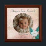 Magnolia Baby Girl Wooden Jewelry Keepsake Box<br><div class="desc">Birth stats and photo of your baby girl paired with a magnolia blossom by Mary Altha Nims, 1800's.</div>