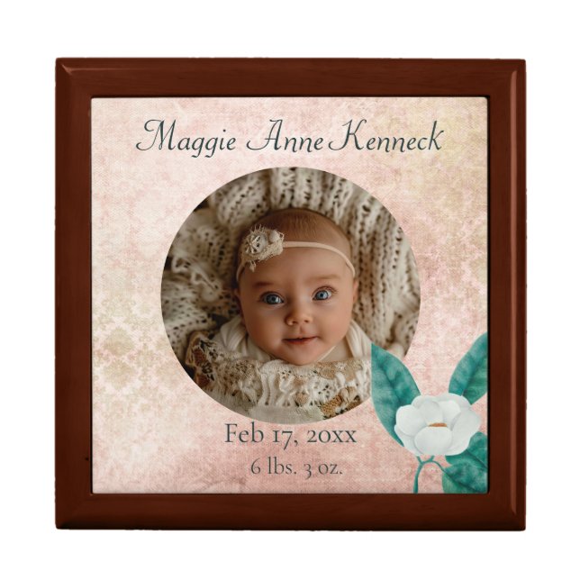 Magnolia Baby Girl Wooden Jewelry Keepsake Box (Front)