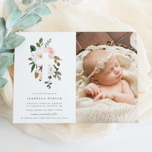 Magnolia Baptism Photo Invitation