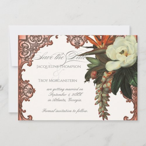 Magnolia Bird of Paradise Tropical Floral Orange Invitation