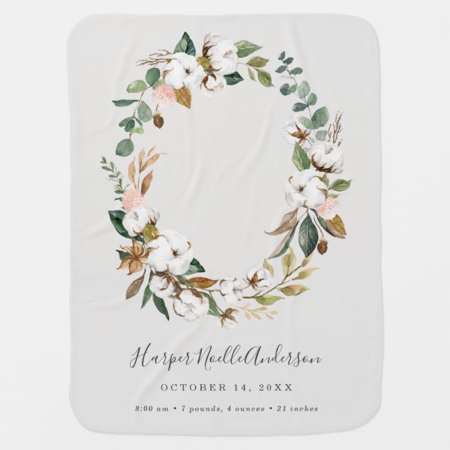 Magnolia Birth Announcement Newborn Blanket (Front)