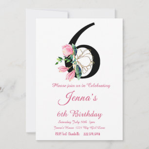 Magnolia Birthday Invitation, 6th Birthday Invitation