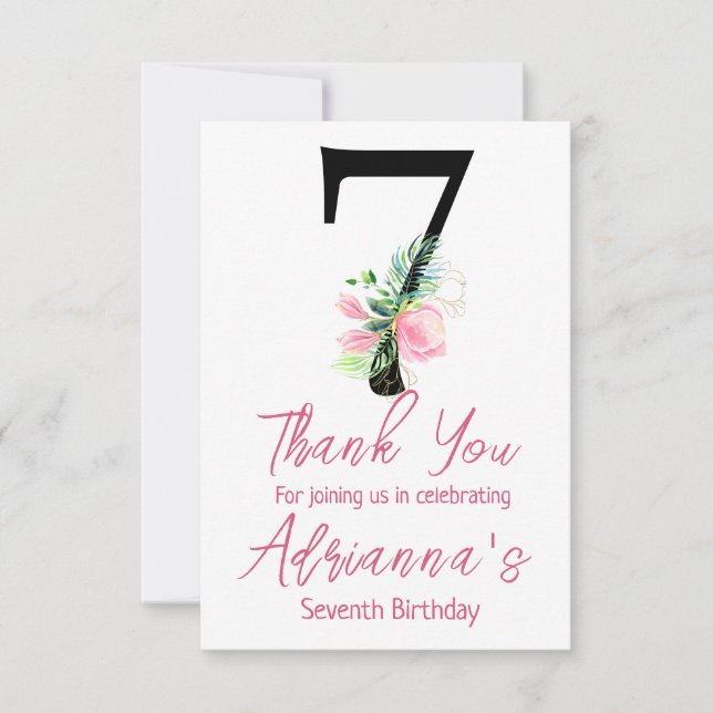 Magnolia Birthday Invitation, 7th Birthday Thank You Card (Front)
